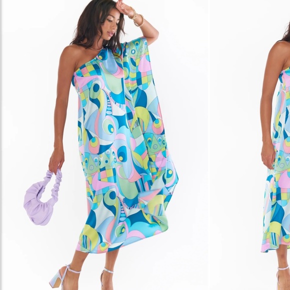 Show Me Your Mumu Tropez One-Shoulder Dress with Abstract Pattern M - Picture 1 of 4